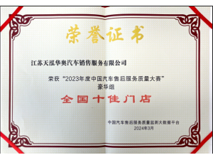 2023年度中國(guó)汽車售后服務(wù)質(zhì)量大賽”豪華品牌組“全國(guó)十佳門(mén)店”